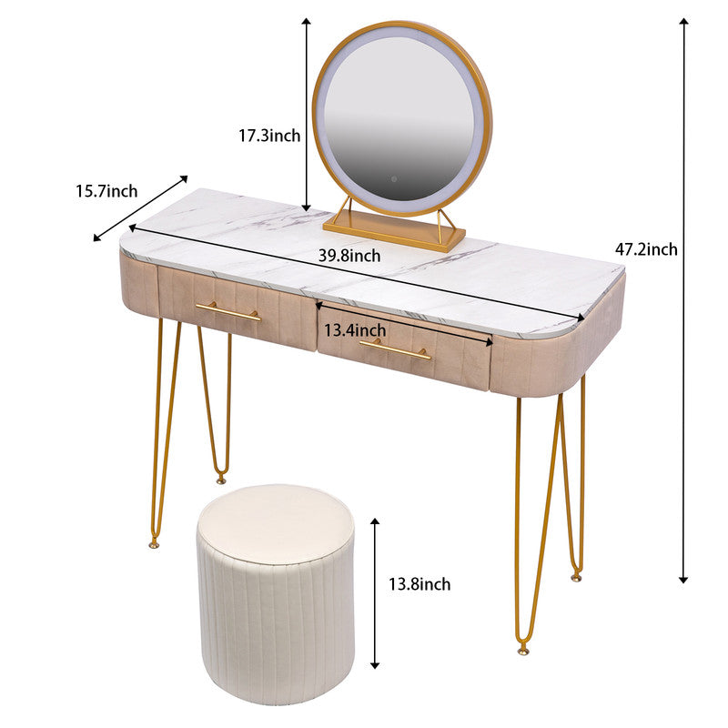 Fasionable Soft Roll Makeup Table with Touch Control 3 Brightness Options LED Mirror