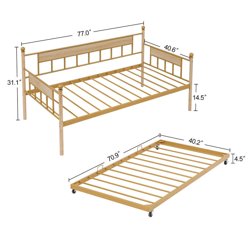 Daybed Sofa Bed Metal Framed With Trundle Twin Size Black