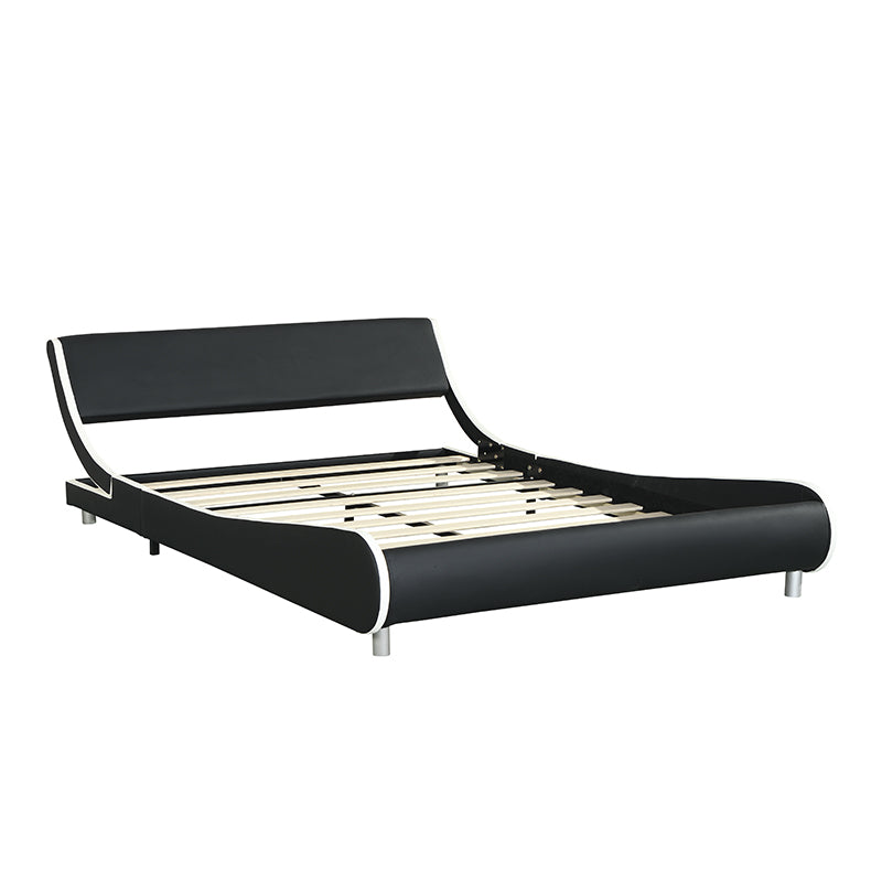 Faux Leather Upholstered Platform Bed Frame Queen Size Black and White