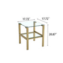 2-Pcs Gold Clear Glass Side End Table with Storage Shelve Night Stand Sofa Table