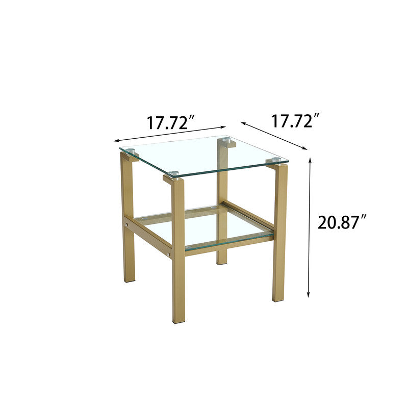 2-Pcs Gold Clear Glass Side End Table with Storage Shelve Night Stand Sofa Table