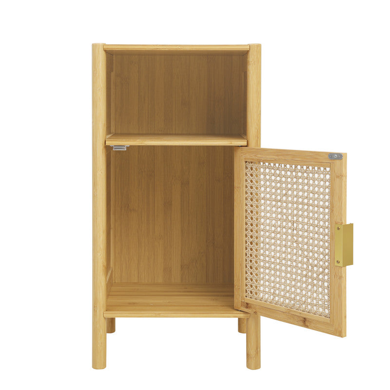 Bamboo and Rattan 1 Door Cabinet Bedside Table Accent End Table