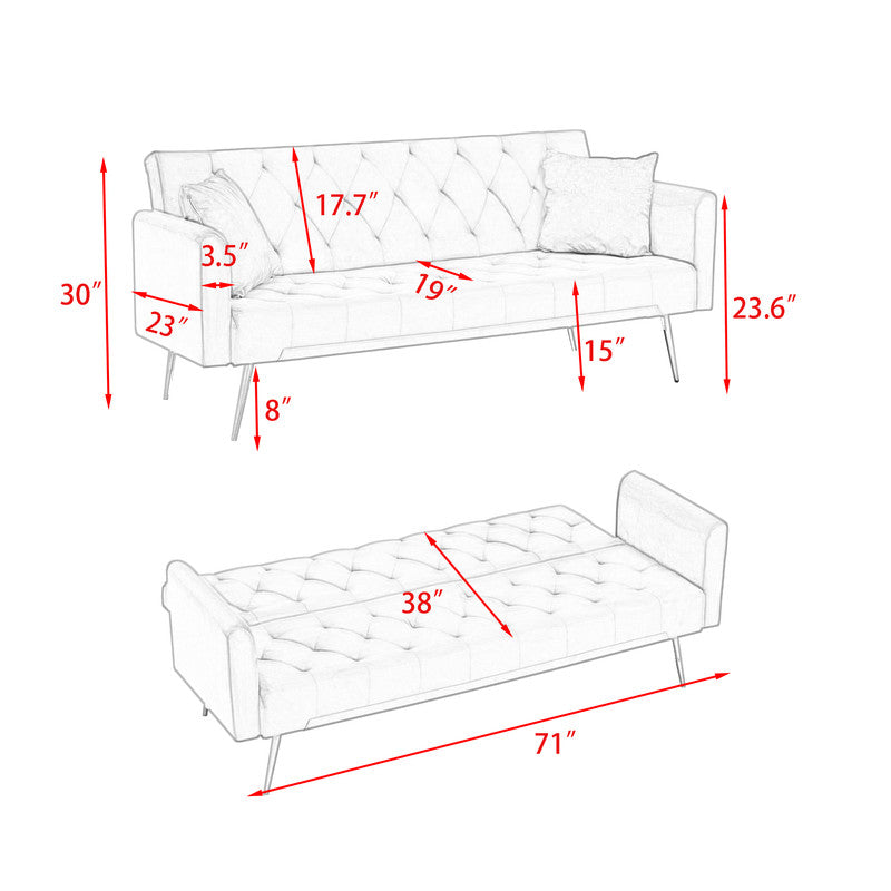 71 Inch Convertible Double Folding Living Room Sofa Bed