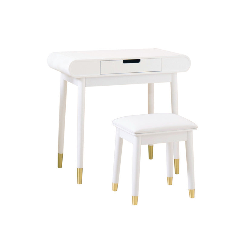 White Oval Makeup Table Set With Mirror And Solid Stool For Bedroom