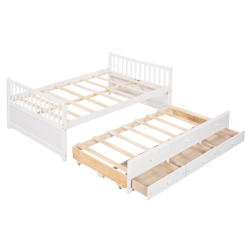 Full Size Daybed with Twin Size Trundle and Drawers White