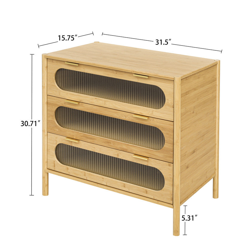 Bamboo 3 Drawer Cabinet Buffet Sideboard Storage Cabinet