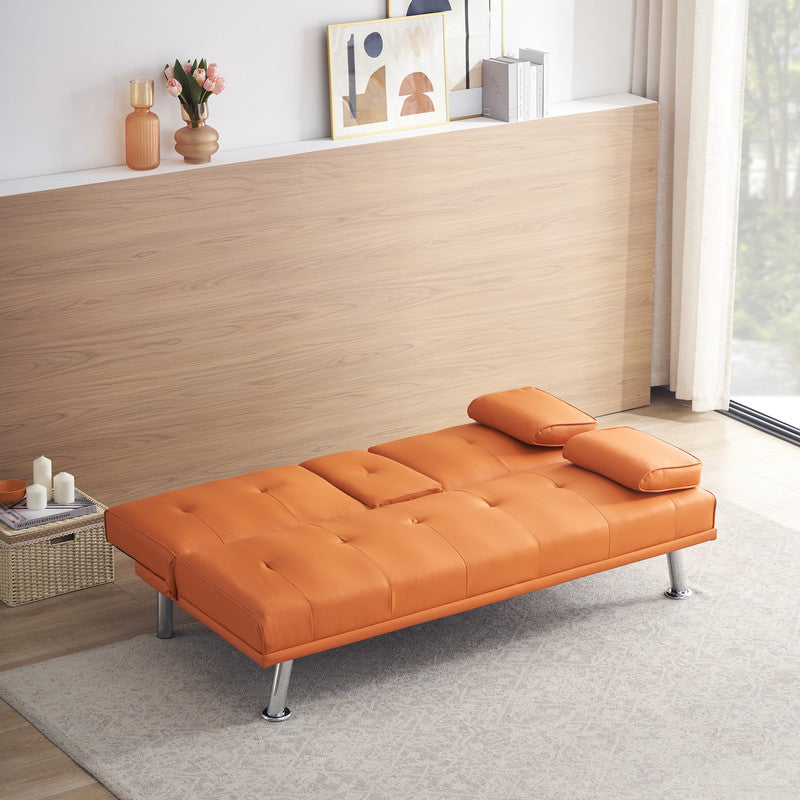 Orange Leather Multifunctional Double Folding Sofa Bed for Office 67 inch