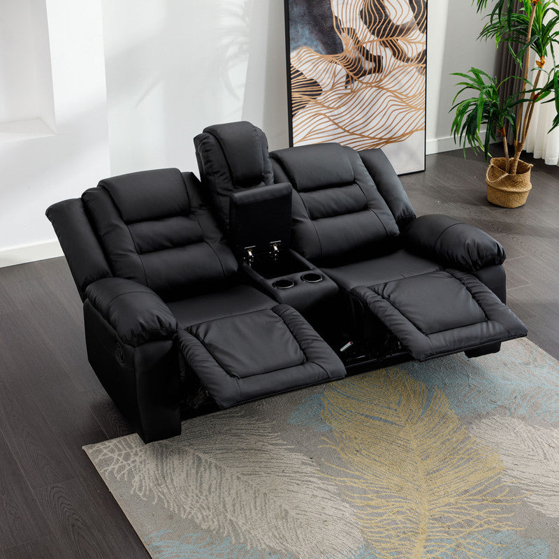 Home Theater Seating Manual Recliner, PU Leather Reclining Loveseat