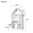 House Shaped Desk With A Cushion Stool White