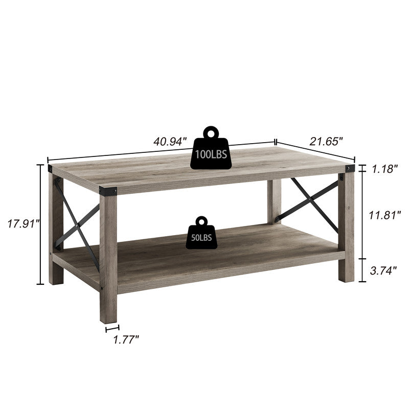 2-Tier Modern Farmhouse Coffee Table Wood Rectangle Cocktail Table