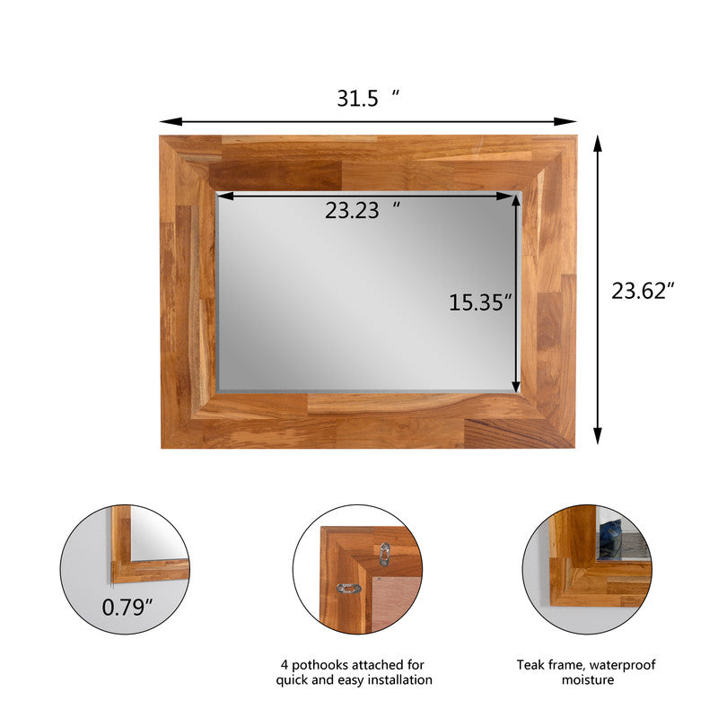 Solid Wood Vanity Table Wood Writing Table with Wood Frame Mirror for Dressing