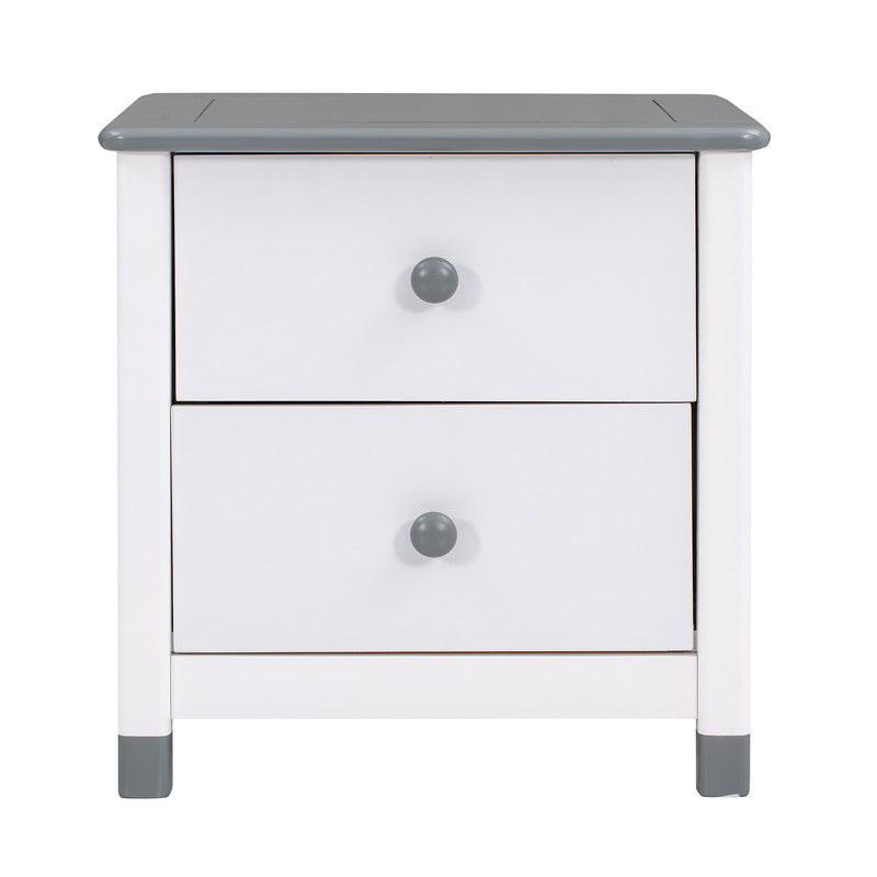 Wooden Nightstand with Two Drawers for Kids End Table for Bedroom White Gray