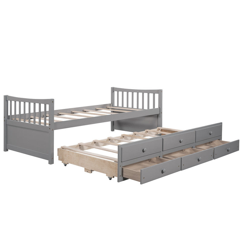 Twin Size Daybed with Trundle and Drawers Gray