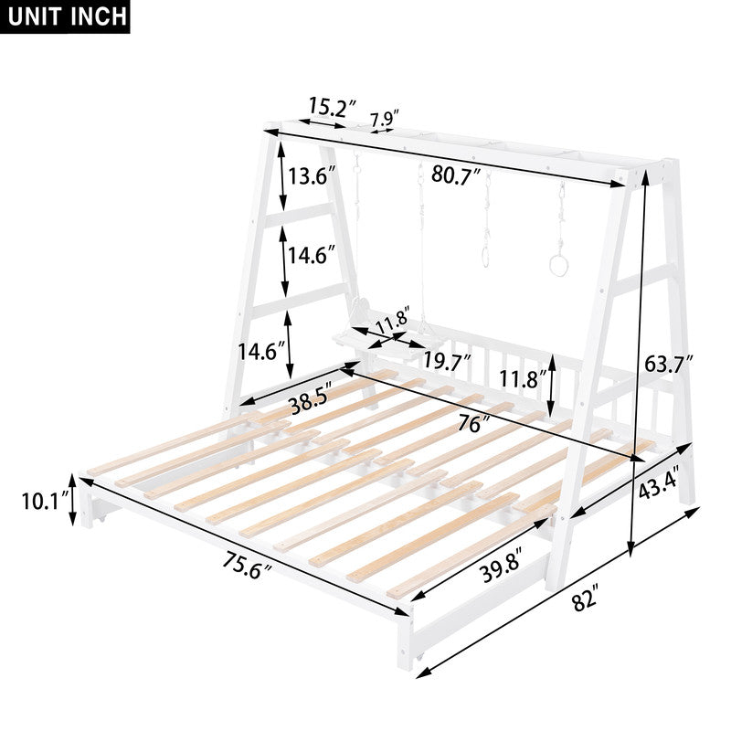 Extendable Twin Daybed with Swing and Ring Handles Pulled out to be King