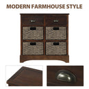 Rustic Storage Cabinet with Two Drawers and Four Classic Rattan Basket