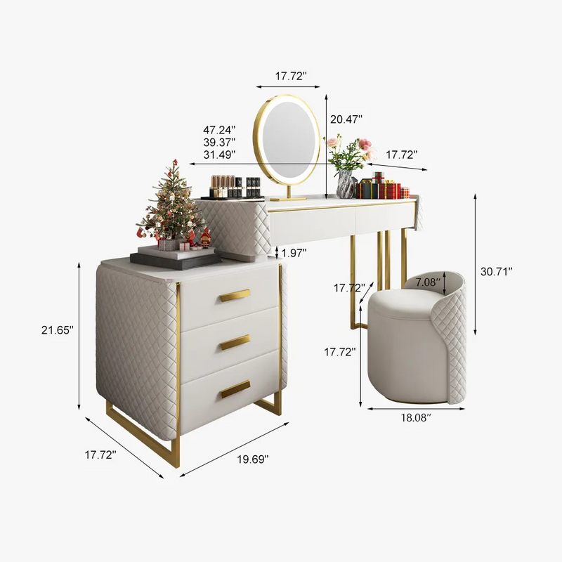 Makeup Vanity Set with LED Lighted Mirror 5 Drawers Stool For Bedroom