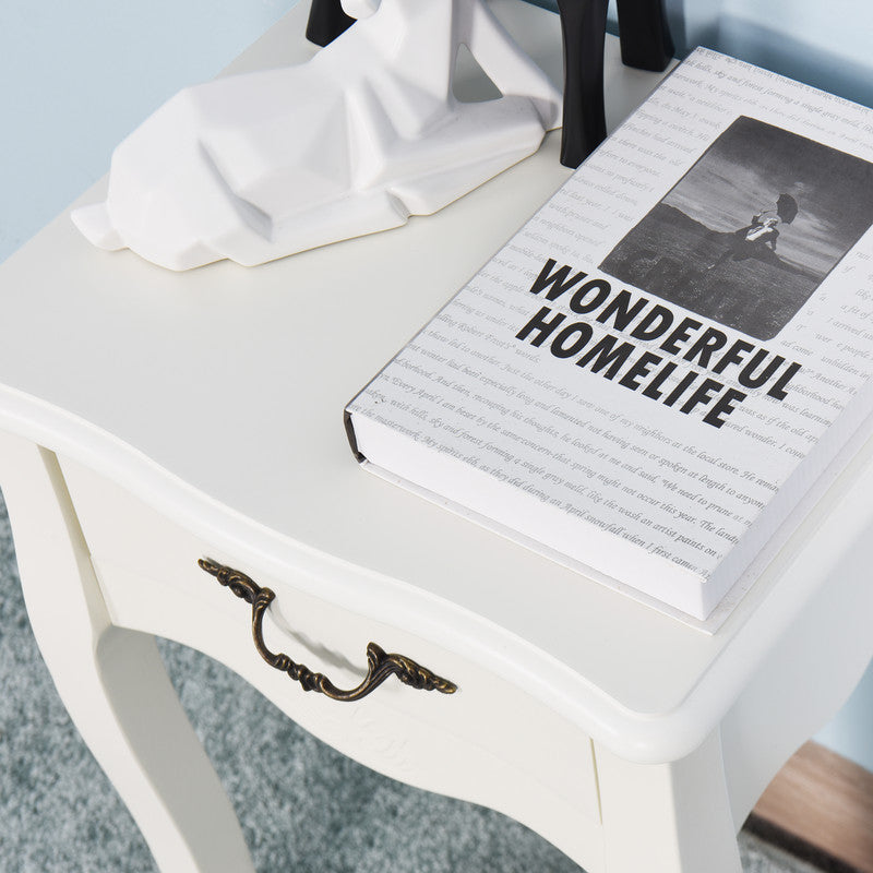 White Living Room Floor-Standing Storage Table with a Drawer