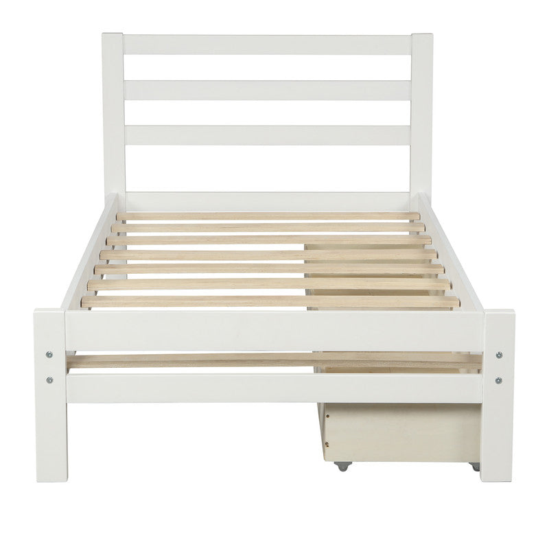 Twin Size Wood Platform Bed with Two Drawers White