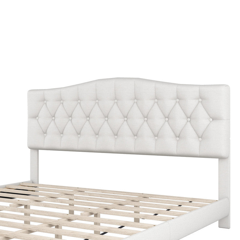 King Upholstered Curved Tufted Linen Platform Bed Frame