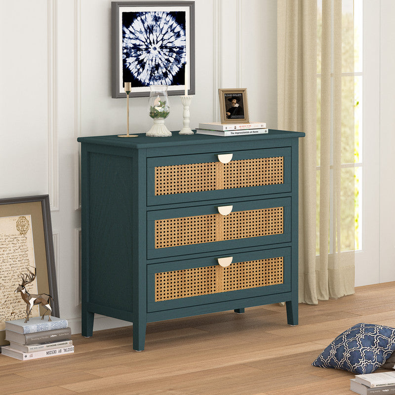 Natural Rattan 3 Drawer Cabinet Suitable For Bedroom Living Room