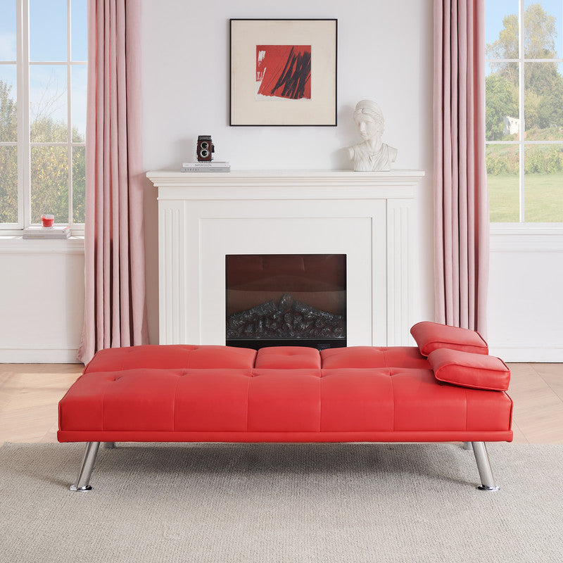 Red Leather Multifunctional Double Folding Sofa Bed for Office 67 inch