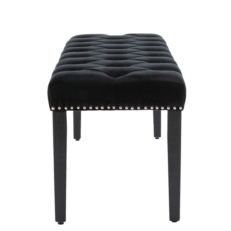 Upholstered Tufted Bench Ottoman Velvet Dining Bench Bedroom Bench Black