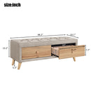 Wooden Upholstered Storage Ottoman Bench with 2 Drawers For Bedroom Beige