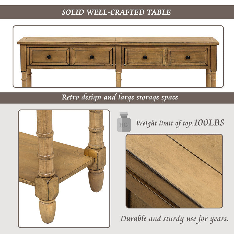 Console Table Sofa Table with Two Storage Drawers and Bottom Shelf Old Pine