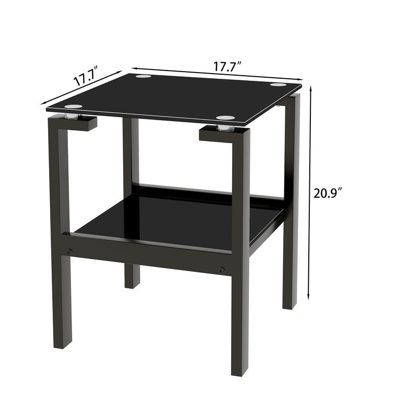 2-Pcs Black Glass Clear Side End Table Modern Night Stand Sofa table