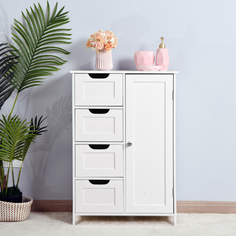 White Bathroom Storage Cabinet Floor Cabinet With Adjustable Shelf And Drawers