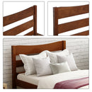 Twin Size Wood Platform Bed with Headboard and Wooden Slat Support Walnut