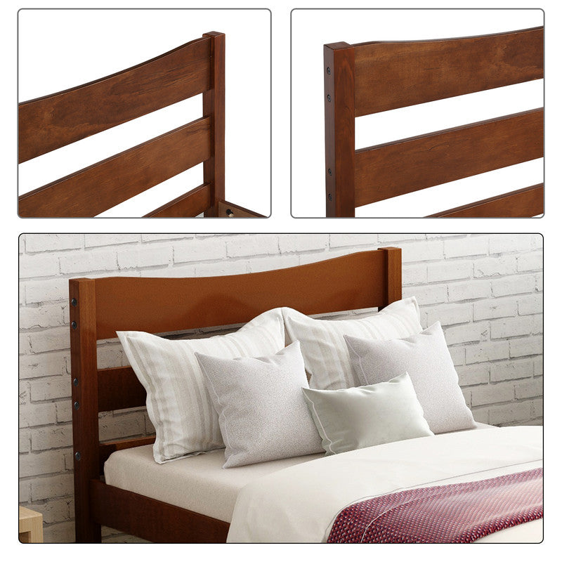 Twin Size Wood Platform Bed with Headboard and Wooden Slat Support Walnut