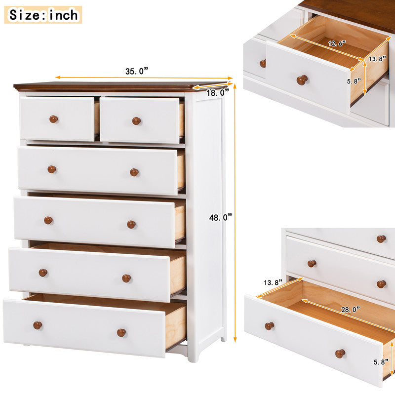 Rustic Wooden Chest with 6 Drawers Storage Cabinet for Bedroom White Walnut