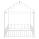 Full Size Metal Bed House Bed Frame with Fence for Kids White