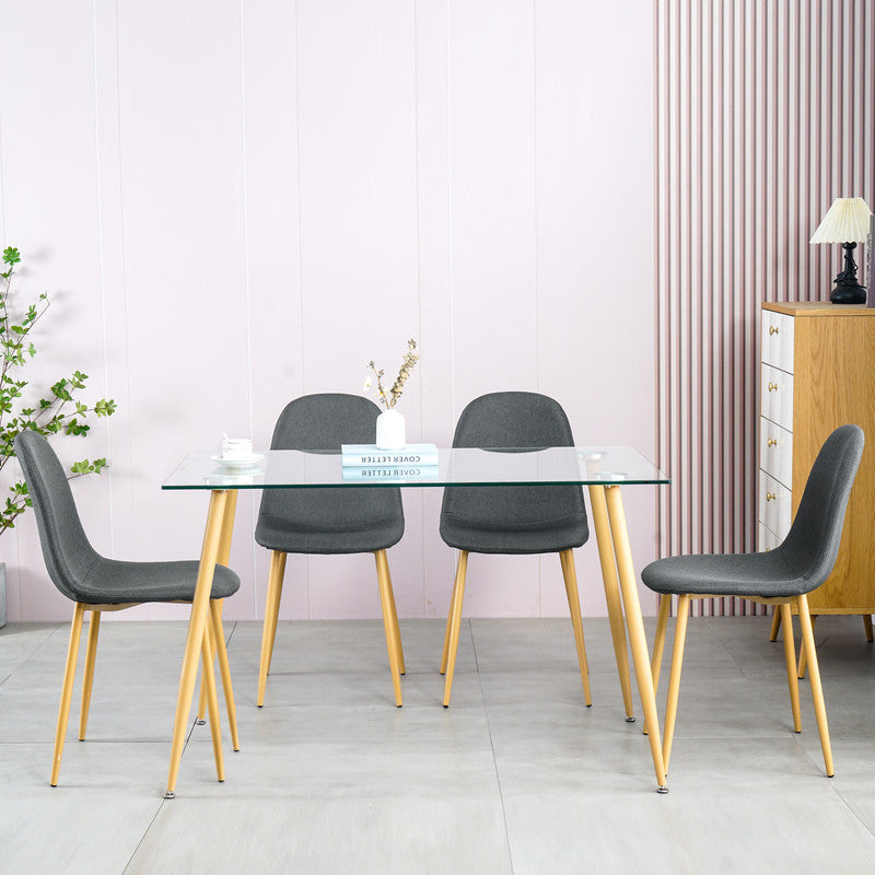 Mid Century Tempered Glass Kitchen Table with Wood-transfer Metal Legs