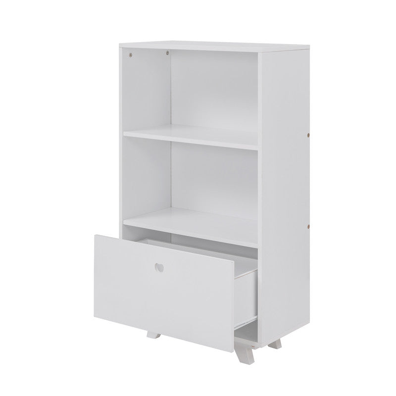 Wooden Storage Bookcase with Drawer and 2 Open Shelves Storage Cabinet Organizer White