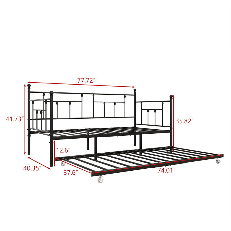 Metal Daybed Frame Twin Size Platform with Trundle No Box Spring Needed Black