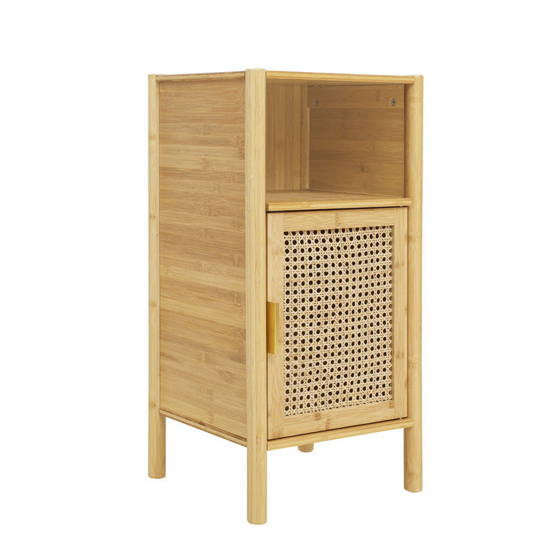 Bamboo and Rattan 1 Door Cabinet Bedside Table Accent End Table