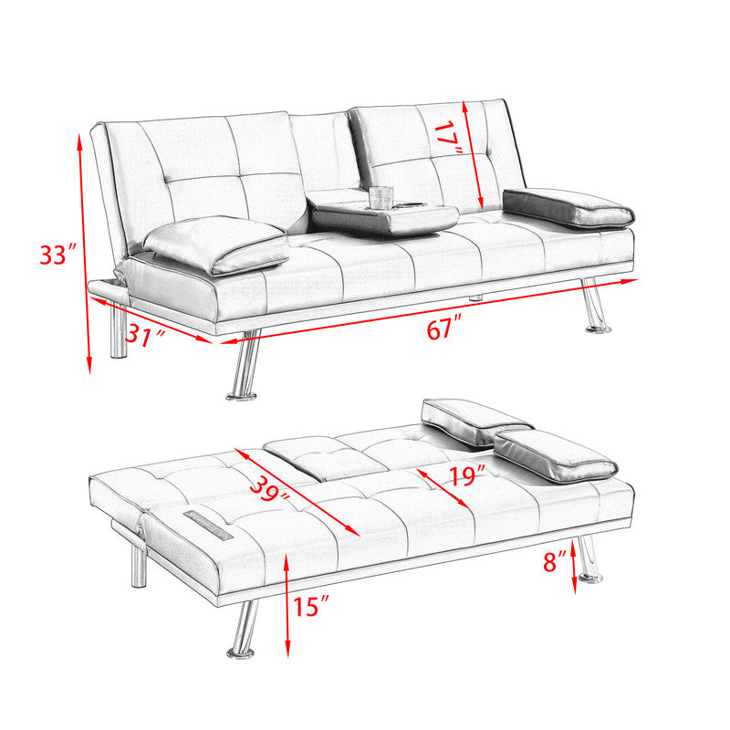 Orange Leather Multifunctional Double Folding Sofa Bed for Office 67 inch