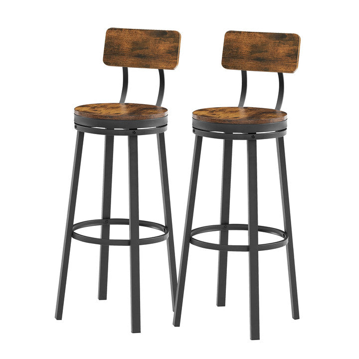 Swivel Bar Stool Set Of 2 With Backrest Industrial Style Metal Frame