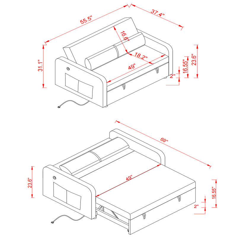 Twins Sofa Bed Blue Fabric Daybed Sofa Bed for Home and Office