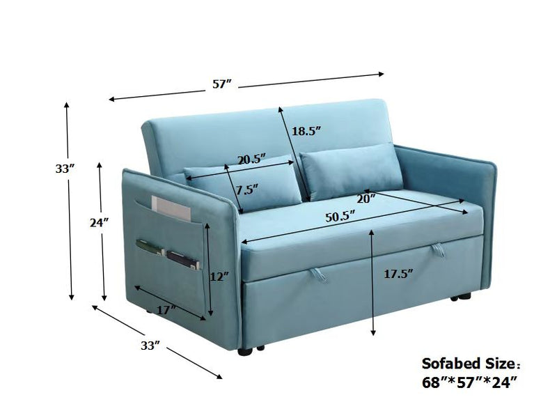 Modern Adjustable Pull Out Sofa Bed Lounge Chair with 2 Side Pockets 2 Pillows