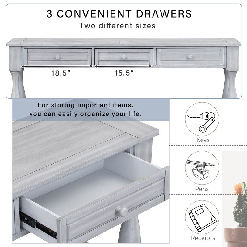 Console Table Long Extra-thick Sofa Table with Drawers and Shelf Grey