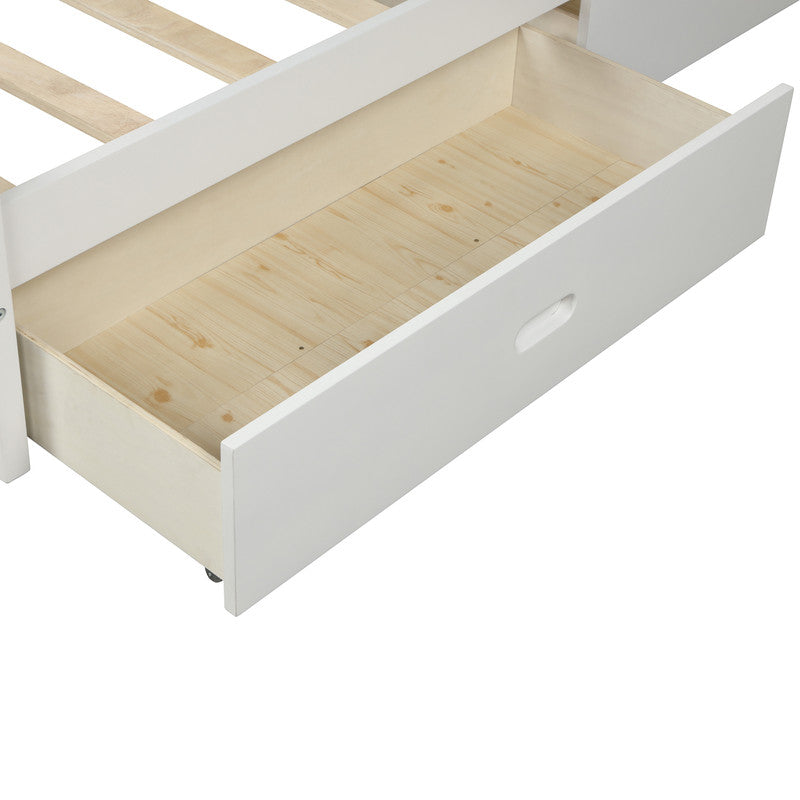 Twin Size Wood Platform Bed with Two Drawers White