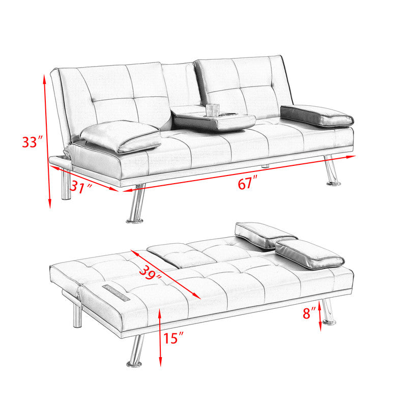 Red Leather Multifunctional Double Folding Sofa Bed for Office 67 inch