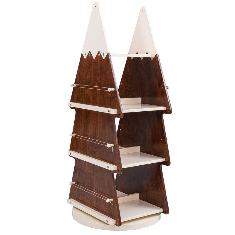 Christmas Rotating Bookshelf Wooden Storage Rack for Kids Room Walnut