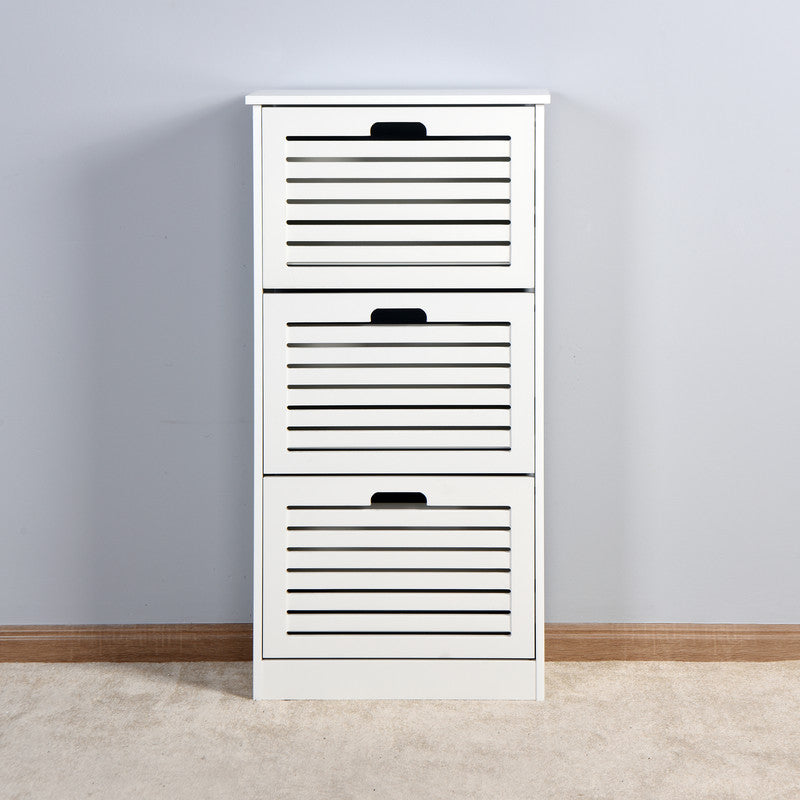 Wooden Shoe Cabinet for Entryway White Shoe Storage Cabinet with 3 Flip Doors