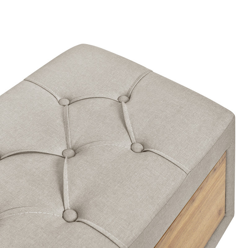 Wooden Upholstered Storage Ottoman Bench with 2 Drawers For Bedroom Beige