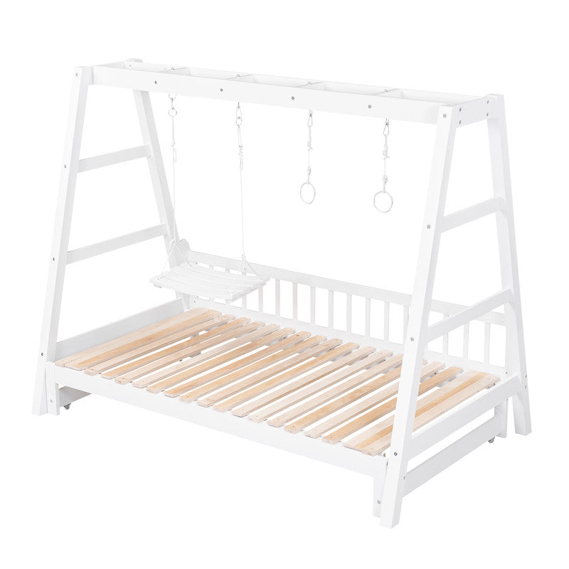 Extendable Twin Daybed with Swing and Ring Handles Pulled out to be King