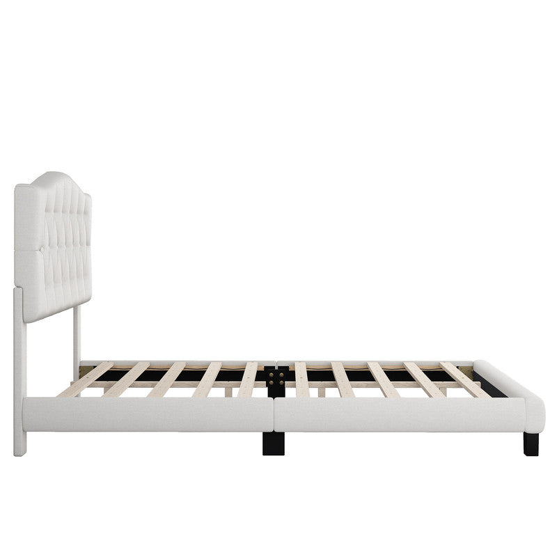 King Upholstered Curved Tufted Linen Platform Bed Frame